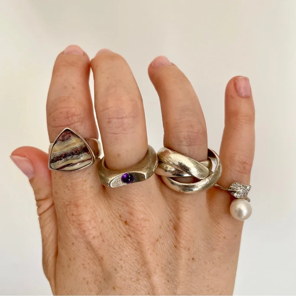 🪙 NIB Adjustable‎ AUTHENTIC THAI PEARL & Silver Leaf Ring